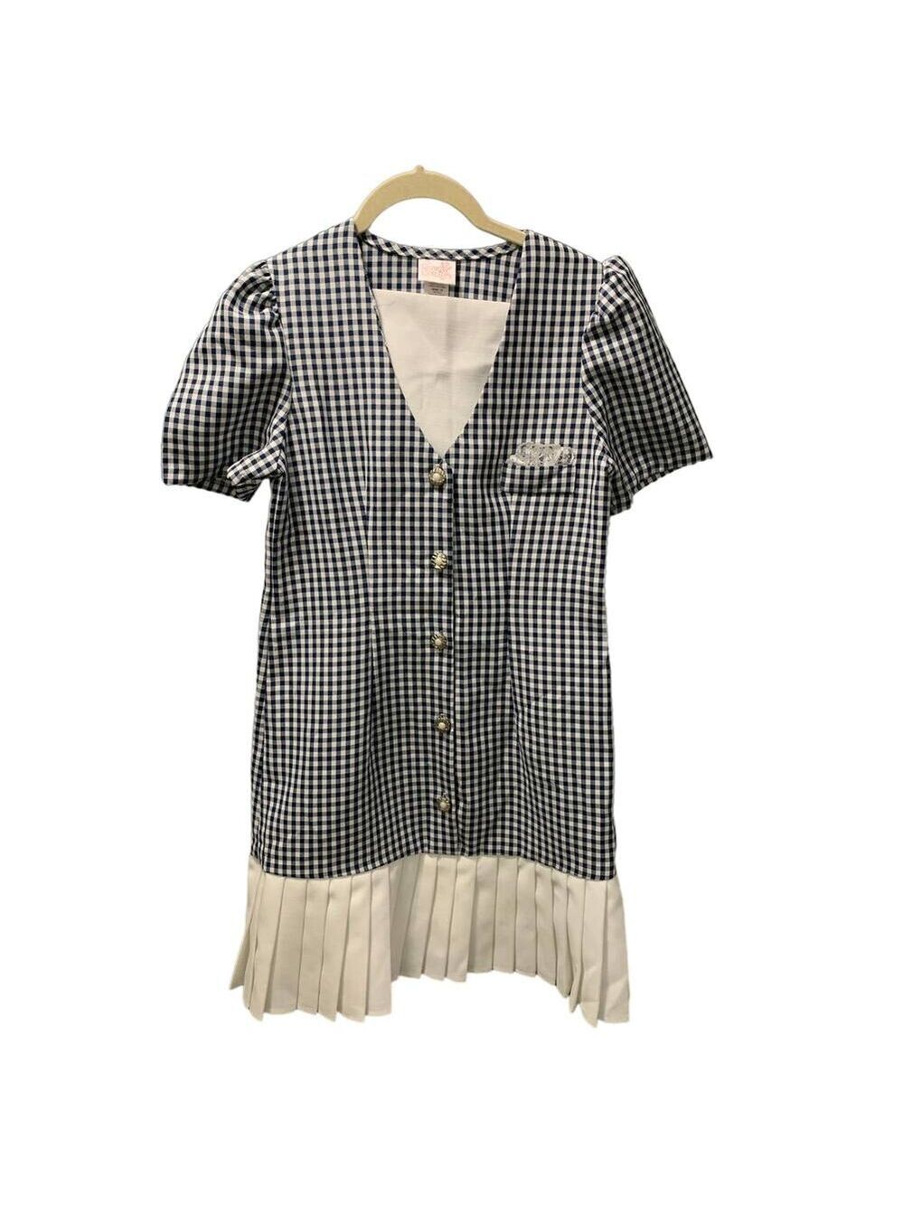 Rose Cottage Vintage 1980's Checked Plaid Pleated Dress Blue/White Size 16/XS/S